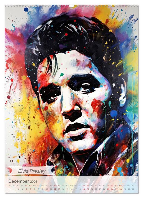 Produktbild: Music legends in magic art (High Quality Premium Wall Calendar 2026 DIN A2 portrait),CALVENDO 12 Month Wall Calendar