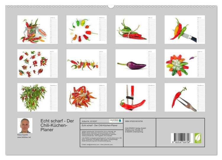 Produktbild: Echt scharf - Der Chili-K&uuml;chen-Planer (hochwertiger Premium Wandkalender 2026 DIN A2 quer), Kunstdruck in Hochglanz