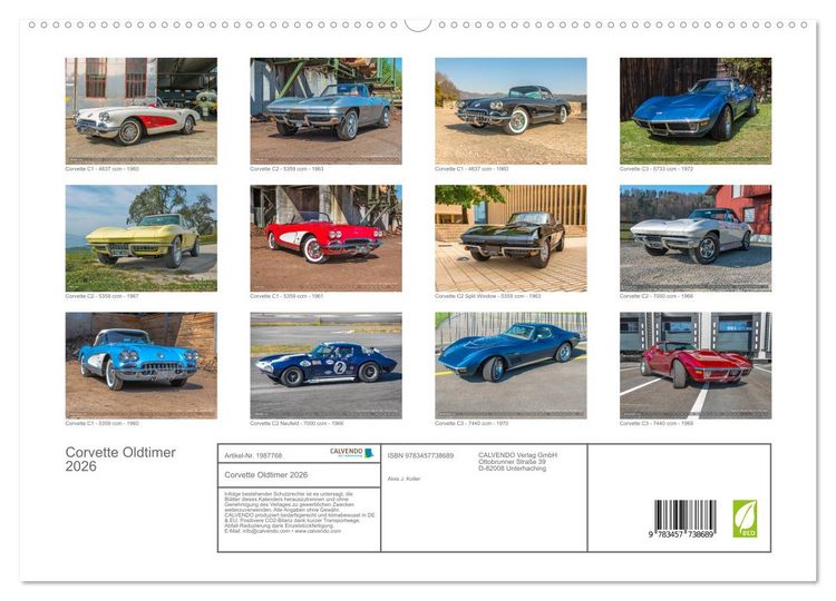 Produktbild: Corvette Oldtimer 2026 (hochwertiger Premium Wandkalender 2026 DIN A2 quer), Kunstdruck in Hochglanz