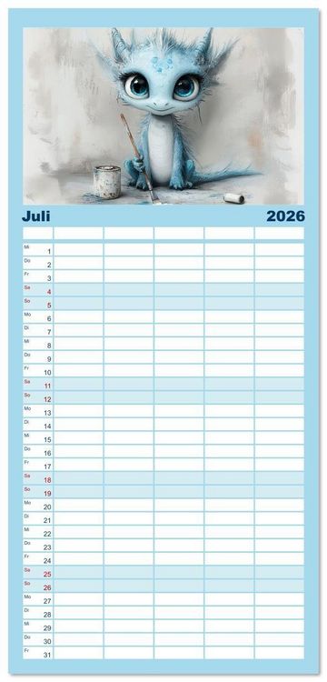 Produktbild: Familienplaner 2026 - Dinozauber &ndash; Wenn Urzeitbewohner zu Freunden werden mit 5 Spalten (Wandkalender, 21 x 45 cm) CALVENDO