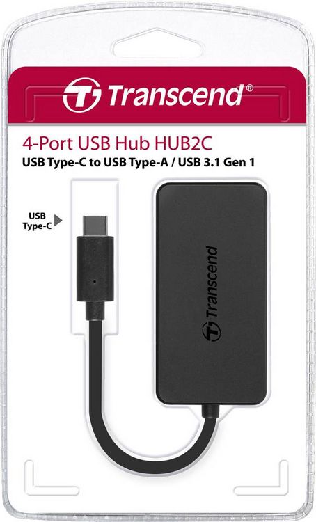 Produktbild: Transcend TS-HUB2C 4 Port USB 3.2 Gen 1-Hub (USB 3.0) Schwarz