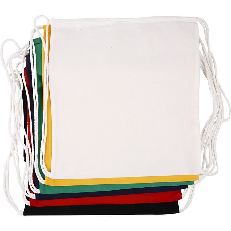 Produktbild: Creativ Company Kordelzug-Beutel, Gr&ouml;&szlig;e 37x41 cm, 135 g, Sortierte Farben, 6 Stk