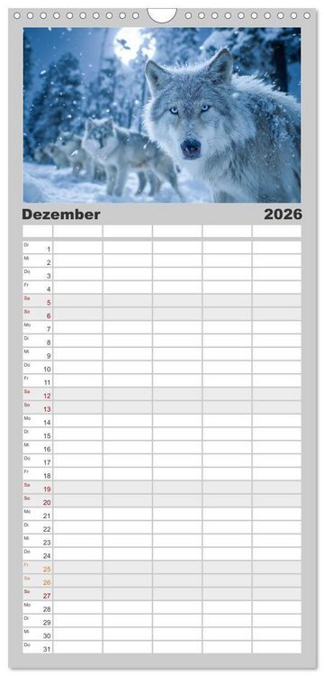 Produktbild: Familienplaner 2026 - W&ouml;lfe im Mondlicht - Ruf der Wildnis mit 5 Spalten (Wandkalender, 21 x 45 cm) CALVENDO