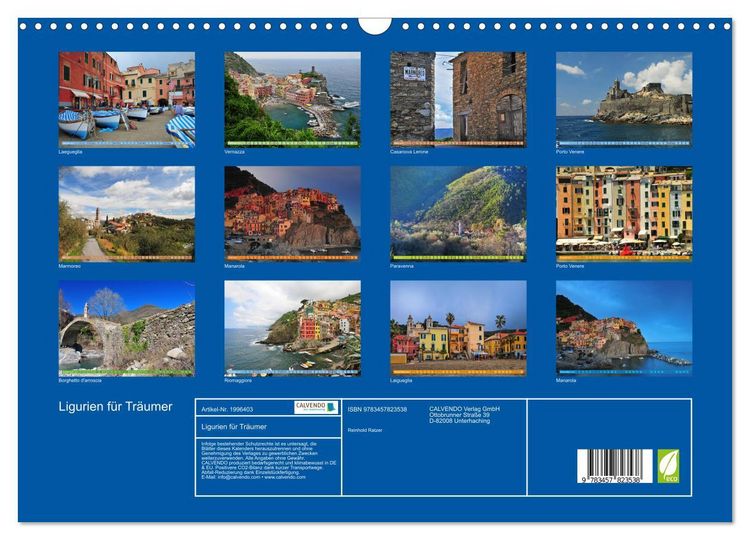Produktbild: Ligurien f&uuml;r Tr&auml;umer (Wandkalender 2026 DIN A3 quer), CALVENDO Monatskalender