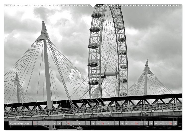 Produktbild: London in Schwarz-Wei&szlig; (Wandkalender 2026 DIN A2 quer), CALVENDO Monatskalender