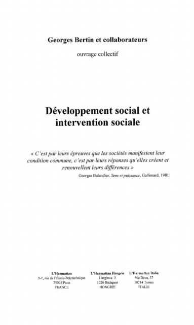 Produktbild: Developpement local et intervention sociale