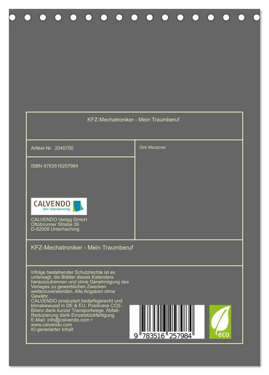 Produktbild: KFZ-Mechatroniker - Mein Traumberuf (Tischkalender 2026 DIN A5 hoch), CALVENDO Monatskalender
