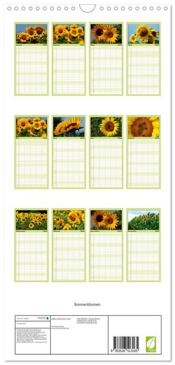 Produktbild: Familienplaner 2026 - Sonnenblumen mit 5 Spalten (Wandkalender, 21 x 45 cm) CALVENDO