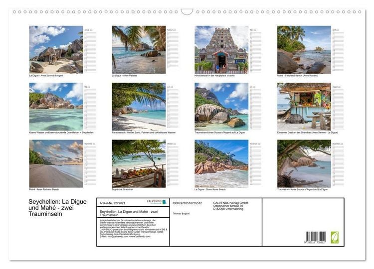 Produktbild: Seychellen: La Digue und Mah&eacute; - zwei Trauminseln (Wandkalender 2026 DIN A2 quer), CALVENDO Monatskalender