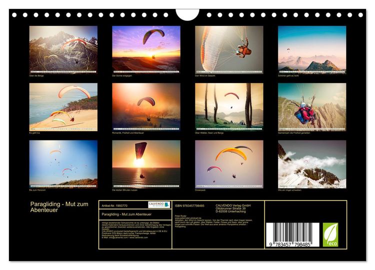 Produktbild: Paragliding - Mut zum Abenteuer (Wandkalender 2026 DIN A4 quer), CALVENDO Monatskalender