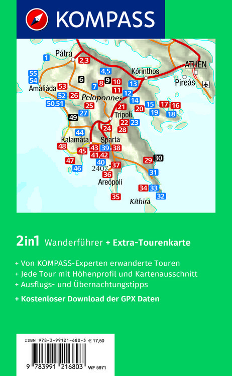 Produktbild: KOMPASS Wanderf&uuml;hrer Peloponnes, 55 Touren