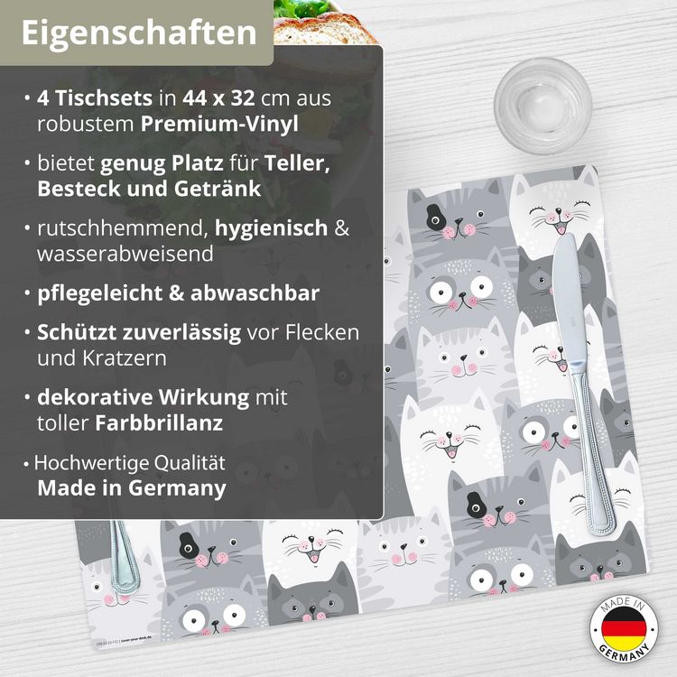 Produktbild: Tischsetmacher Tischsets Katzen-Konferenz, aus hochwertigem Vinyl (4 St&uuml;ck), 44 x 32 cm