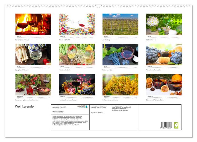 Produktbild: Weinkalender (Wandkalender 2026 DIN A2 quer), CALVENDO Monatskalender