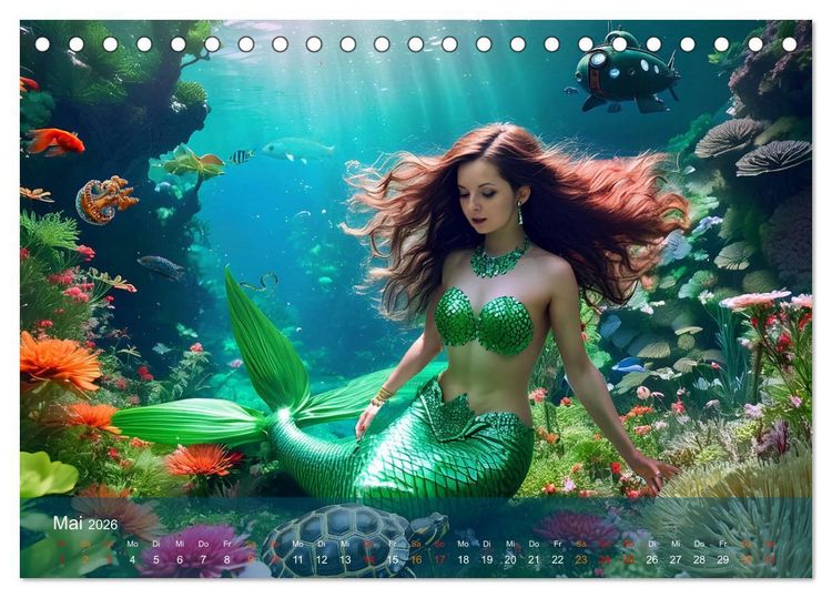 Produktbild: Meerjungfrauen in mystischen Unterwasserwelten (Tischkalender 2026 DIN A5 quer), CALVENDO Monatskalender