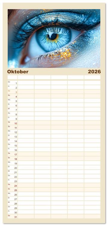Produktbild: Familienplaner 2026 - Iris Kunstkalender - Die faszinierende Welt der magischen Augen mit 5 Spalten (Wandkalender, 21 x 45 cm) CALVENDO
