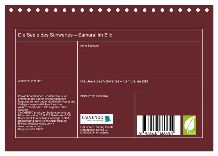 Produktbild: Die Seele des Schwertes &ndash; Samurai im Bild (Tischkalender 2026 DIN A5 quer), CALVENDO Monatskalender