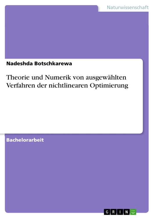 Produktbild: Theorie und Numerik von ausgew&auml;hlten Verfahren der nichtlinearen Optimierung