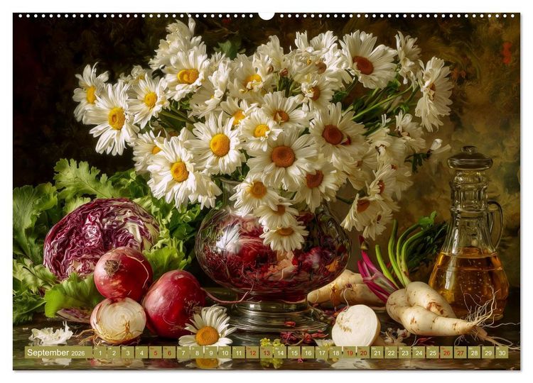 Produktbild: Bloom und Bite. KI mixt Blumen, Obst und Gem&uuml;se (Wandkalender 2026 DIN A2 quer), CALVENDO Monatskalender