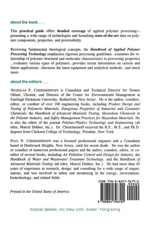 Produktbild: Handbook of Applied Polymer Processing Technology