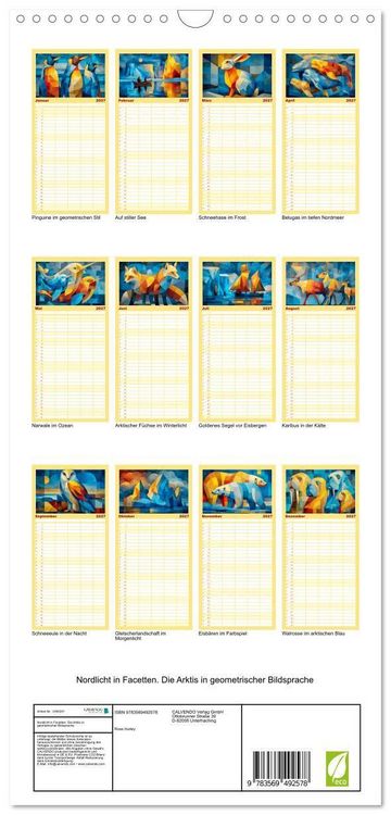 Produktbild: Familienplaner 2027 - Nordlicht in Facetten. Die Arktis in geometrischer Bildsprache mit 5 Spalten (Wandkalender, 21 x 45 cm) CALVENDO