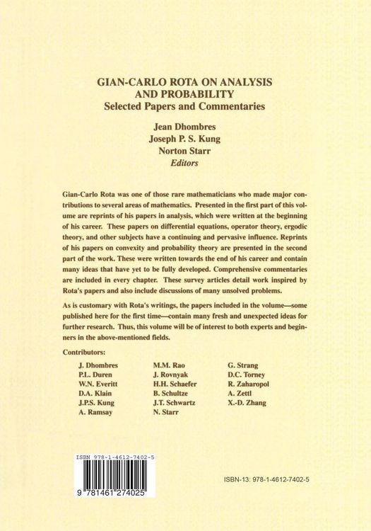 Produktbild: Gian-Carlo Rota on Analysis and Probability