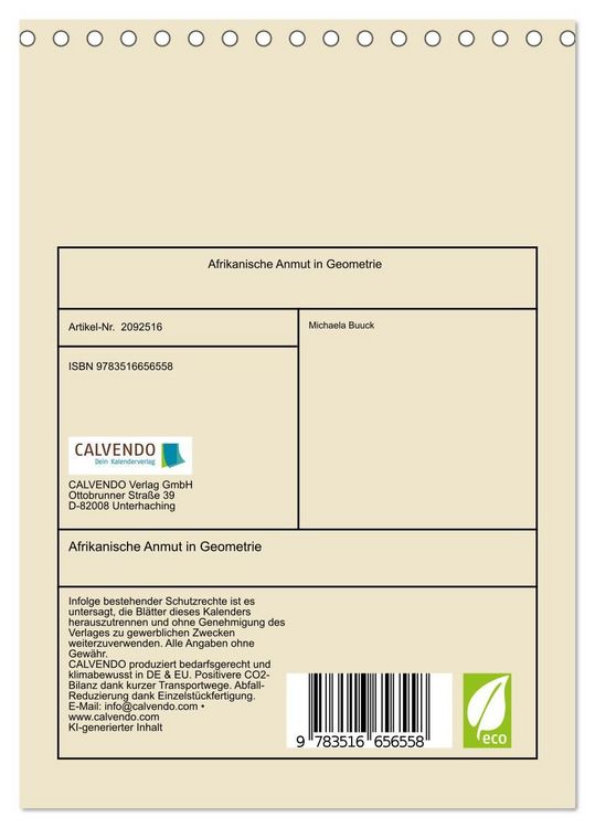 Produktbild: Afrikanische Anmut in Geometrie (Tischkalender 2026 DIN A5 hoch), CALVENDO Monatskalender