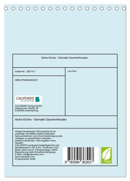 Produktbild: Aloha K&uuml;che - Gemalte Gaumenfreuden (Tischkalender 2027 DIN A5 hoch), CALVENDO Monatskalender