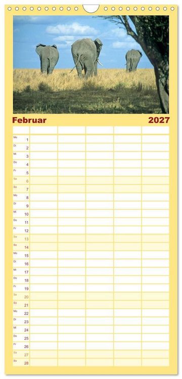 Produktbild: Familienplaner 2027 - Elefanten in der Serengeti mit 5 Spalten (Wandkalender, 21 x 45 cm) CALVENDO