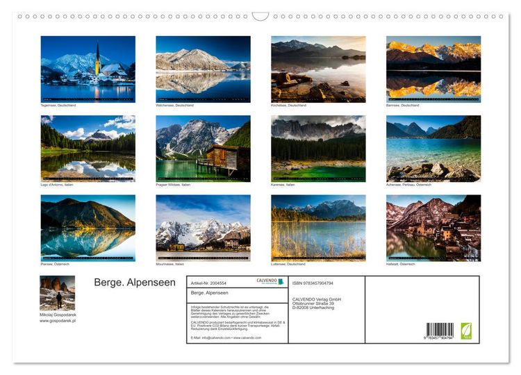 Produktbild: Berge. Alpenseen (Wandkalender 2026 DIN A2 quer), CALVENDO Monatskalender