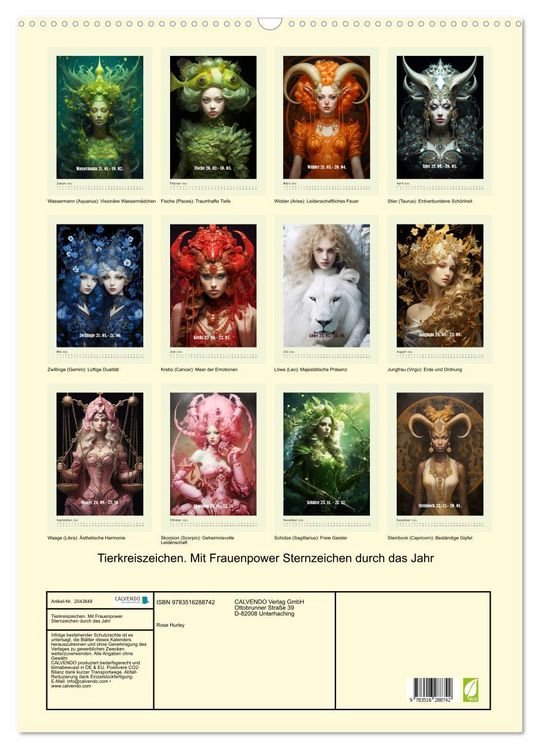 Produktbild: Tierkreiszeichen. Mit Frauenpower Sternzeichen durch das Jahr (Wandkalender 2026 DIN A2 hoch), CALVENDO Monatskalender