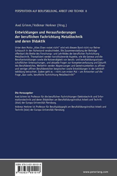 Produktbild: Entwicklungen und Herausforderungen der beruflichen Fachrichtung Metalltechnik und deren Didaktik