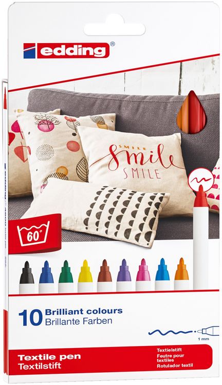 Produktbild: edding 4600 Textilstifte, 1mm, 10er Set Rundspitze Standard Farben