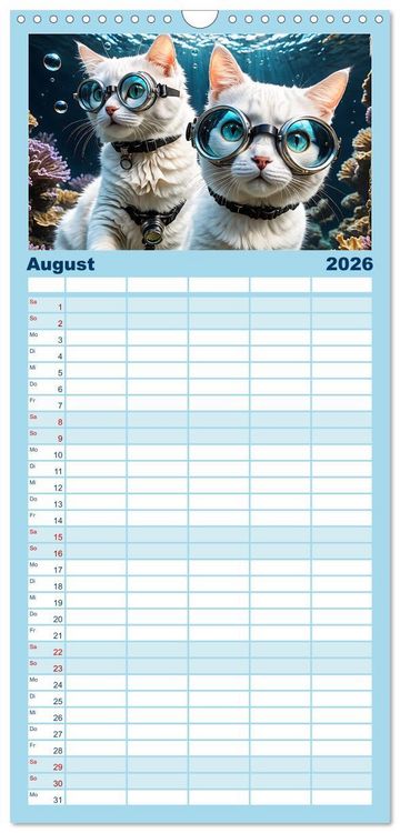 Produktbild: Familienplaner 2026 - Katzen unter Wasser mit 5 Spalten (Wandkalender, 21 x 45 cm) CALVENDO