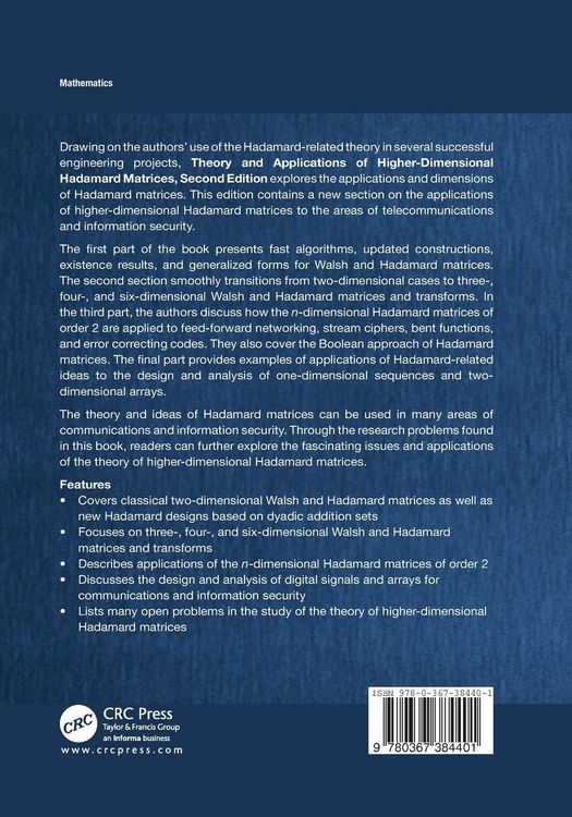 Produktbild: Theory and Applications of Higher-Dimensional Hadamard Matrices, Second Edition