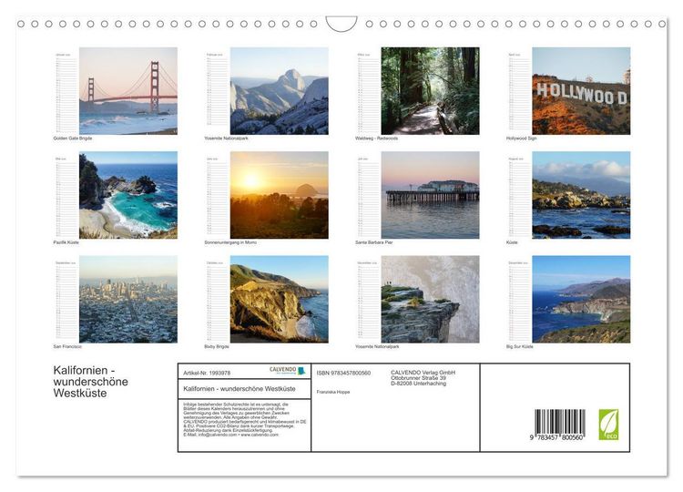 Produktbild: Kalifornien - wundersch&ouml;ne Westk&uuml;ste (Wandkalender 2026 DIN A3 quer), CALVENDO Monatskalender