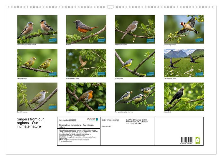 Produktbild: Singers from our regions - Our intimate nature (Wall Calendar 2026 DIN A2 landscape), CALVENDO 12 Month Wall Calendar