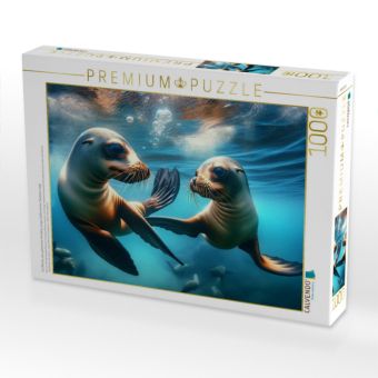 Produktbild: CALVENDO Puzzle Ein Bild das das spielerische Verhalten junger kalifornischer Seel&ouml;wen zeigt | 1000 Teile Lege-Gr&ouml;&szlig;e 64x48cm Foto-Puzzle f&uuml;r gl&uuml;cklich
