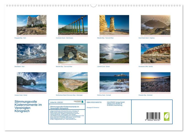 Produktbild: Stimmungsvolle K&uuml;stenmomente im Vereinigten K&ouml;nigreich (hochwertiger Premium Wandkalender 2026 DIN A2 quer), Kunstdruck in Hochglanz
