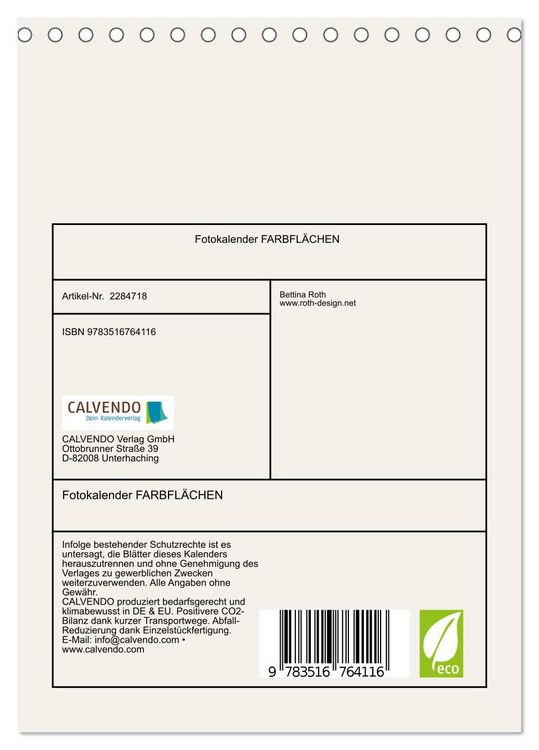 Produktbild: Fotokalender FARBFL&Auml;CHEN (Tischkalender 2027 DIN A5 hoch), CALVENDO Monatskalender