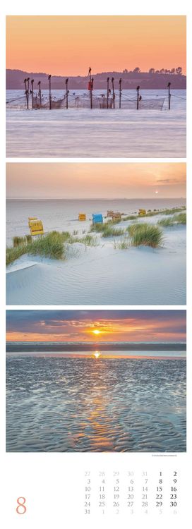 Strandgeflüster - Momente am Meer 2026 - Streifenkalender XXL 25x69 cm - Bildkalender im Hochformat - Wandkalender - Wandplaner - Strandkalender - Deu