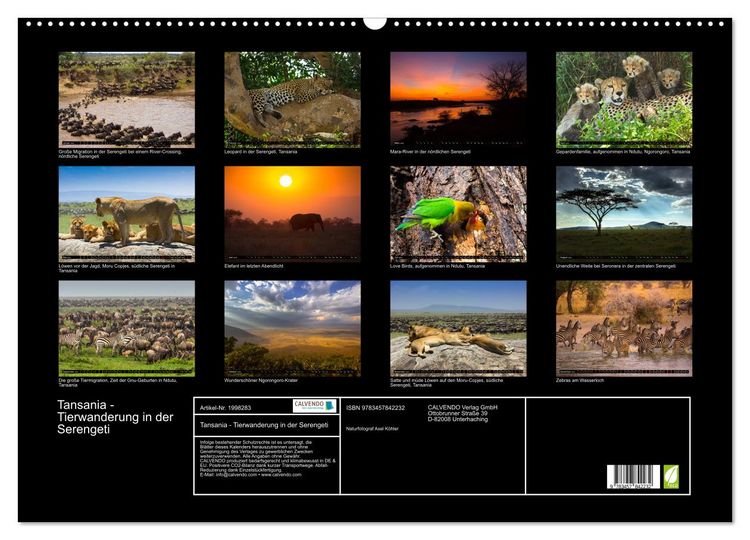 Produktbild: Tansania - Tierwanderung in der Serengeti (Wandkalender 2026 DIN A2 quer), CALVENDO Monatskalender