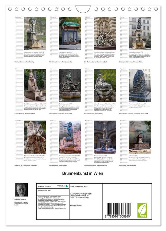 Produktbild: Brunnenkunst in Wien (Wandkalender 2026 DIN A4 hoch), CALVENDO Monatskalender