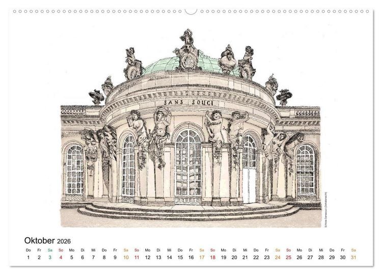 Produktbild: Potsdamer Sehensw&uuml;rdigkeiten in Ink und Farbe (hochwertiger Premium Wandkalender 2026 DIN A2 quer), Kunstdruck in Hochglanz