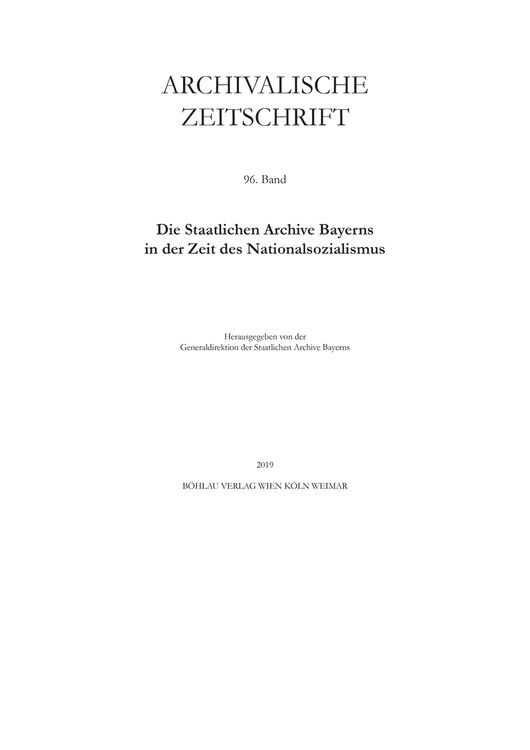 Produktbild: Archivalische Zeitschrift 96 (2019)
