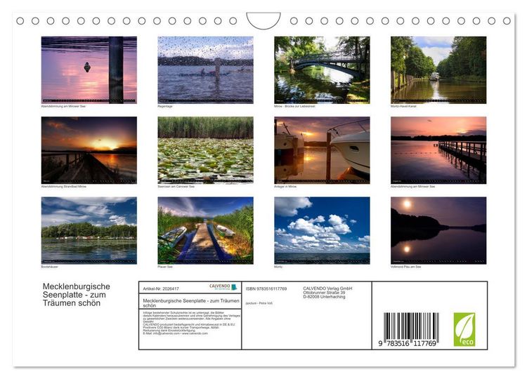 Produktbild: Mecklenburgische Seenplatte - zum Tr&auml;umen sch&ouml;n (Wandkalender 2026 DIN A4 quer), CALVENDO Monatskalender