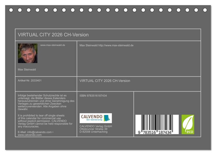 Produktbild: VIRTUAL CITY 2026 CH-Version (Tischkalender 2026 DIN A5 quer), CALVENDO Monatskalender