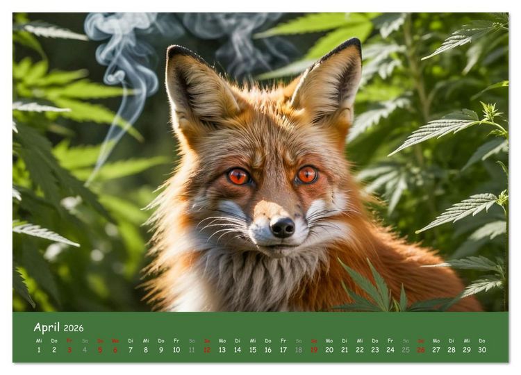 Produktbild: Tiere auf Gras - Der verr&uuml;ckte Cannabis-Kalender voller bekiffter Tiere (Wandkalender 2026 DIN A3 quer), CALVENDO Monatskalender