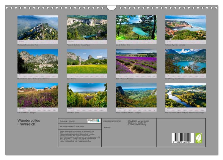 Produktbild: Wundervolles Frankreich (Wandkalender 2026 DIN A3 quer), CALVENDO Monatskalender