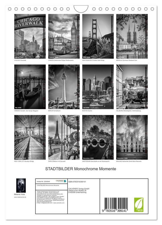 Produktbild: STADTBILDER Monochrome Momente (Wandkalender 2026 DIN A4 hoch), CALVENDO Monatskalender