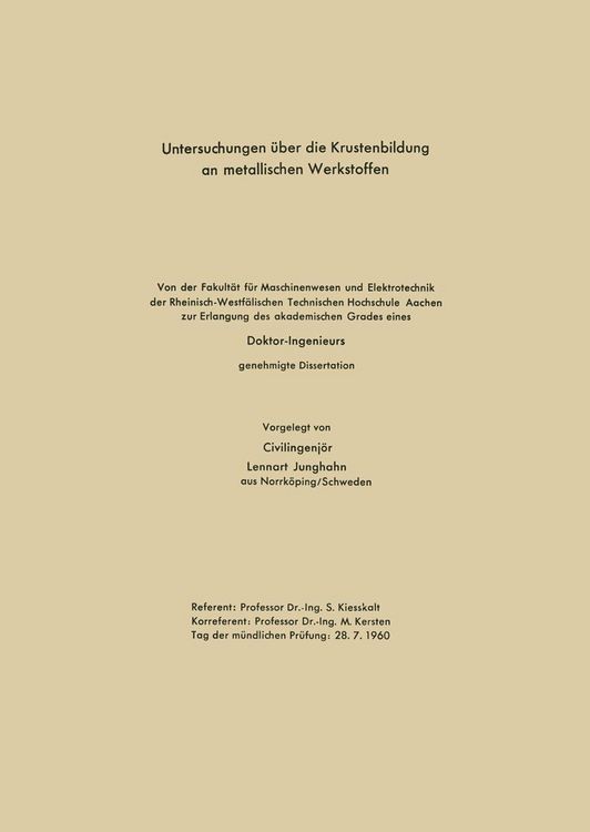 Produktbild: Untersuchungen &uuml;ber die Krustenbildung an metallischen Werkstoffen